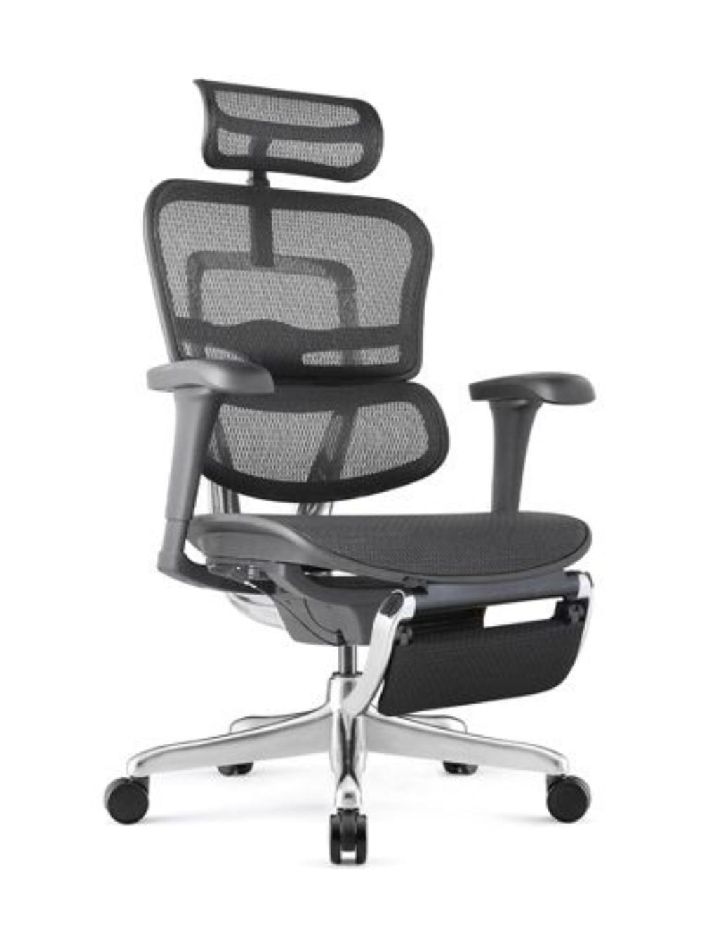Displayed Ergohuman Project 2.0 Ergonomic Office Chair Grey Frame Blue Mesh with Footrest